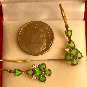 10k chrome diopside, diamond earrings